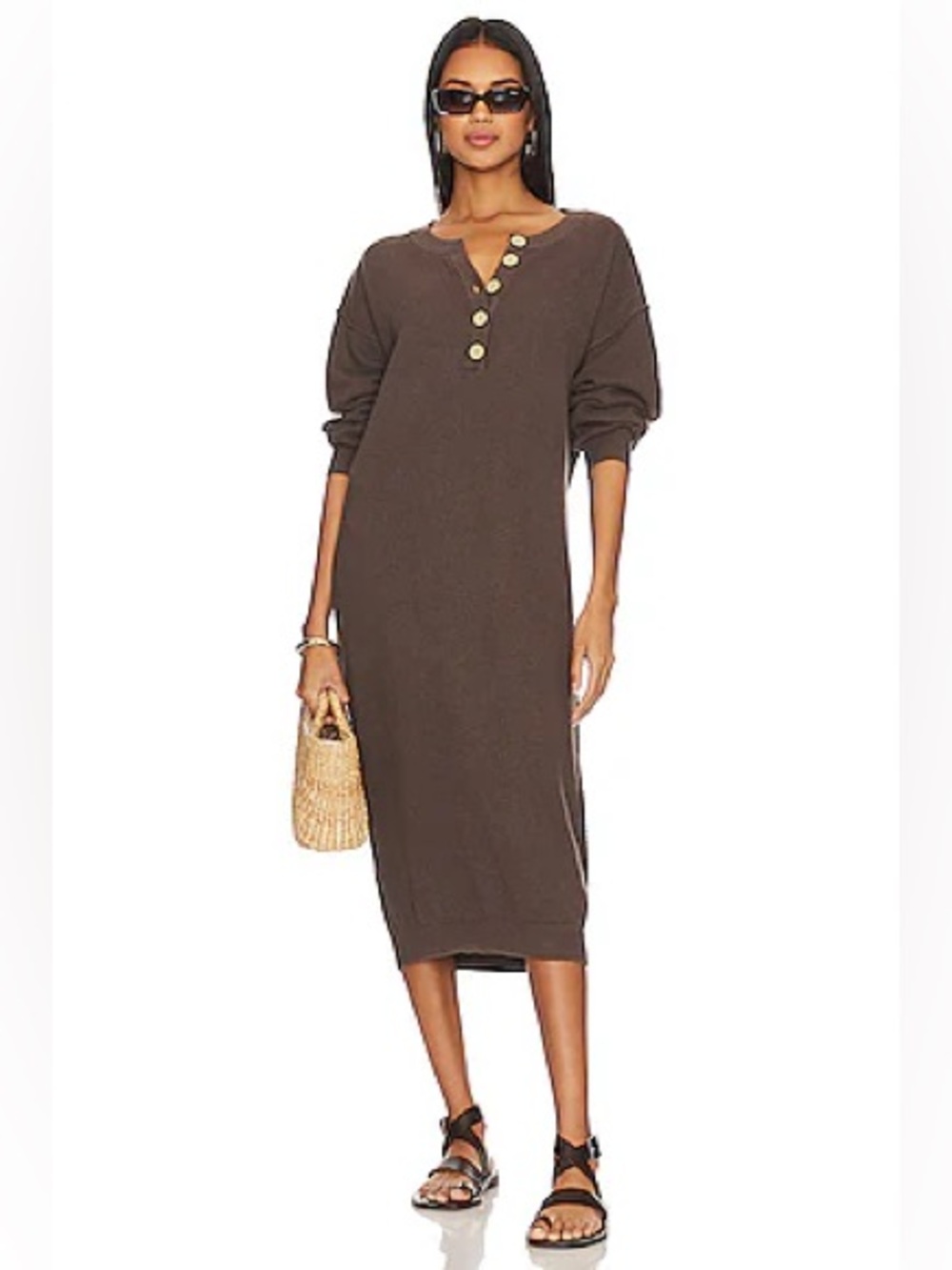 Free People Beach Hailee Knit Midi Dress size M 100% cotton boho chic cozy fall